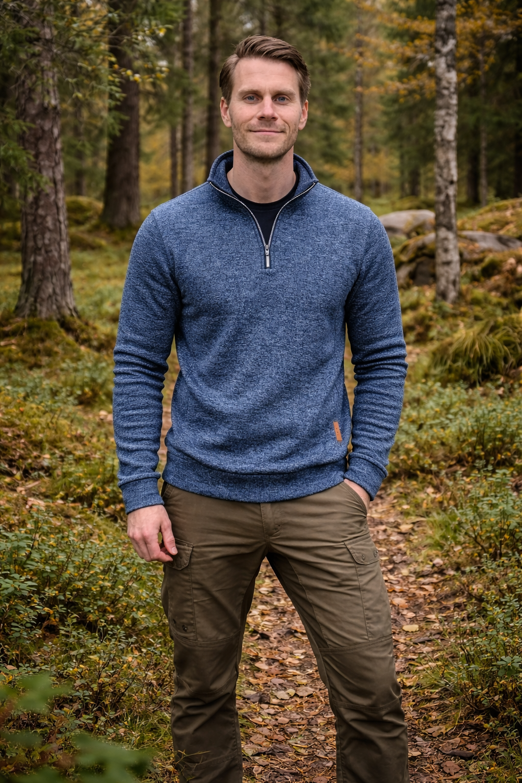 Woolpack fleece-lined half-zip sweater for men with warm high-neck winter design