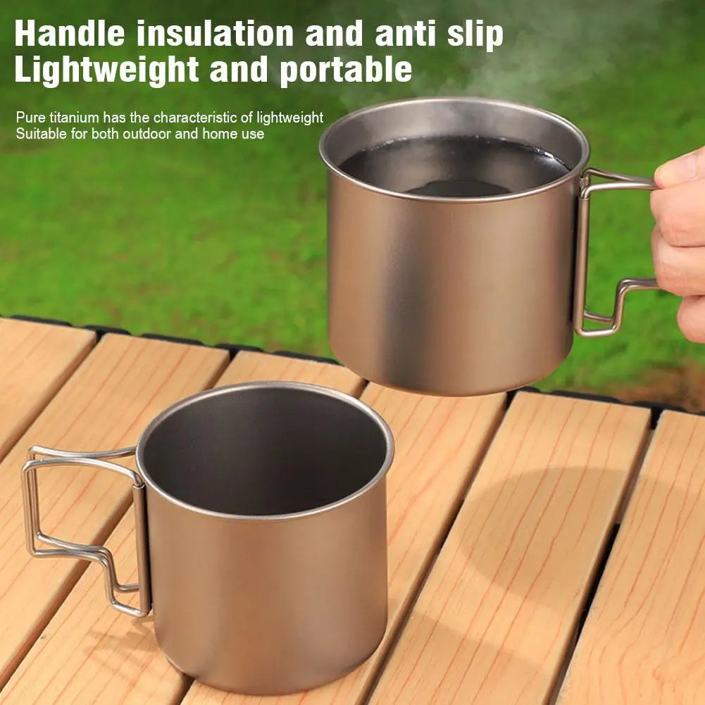 Woolpack 420 ml Titanium Camping Mug – Ultralight with Folding Handle