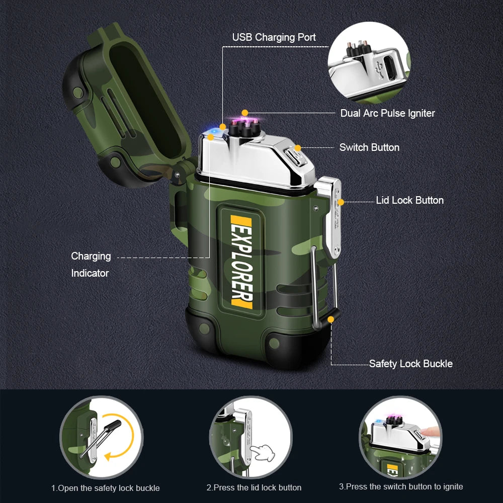 Woolpack Dual-Arc Electric Lighter – Waterproof, USB Rechargeable