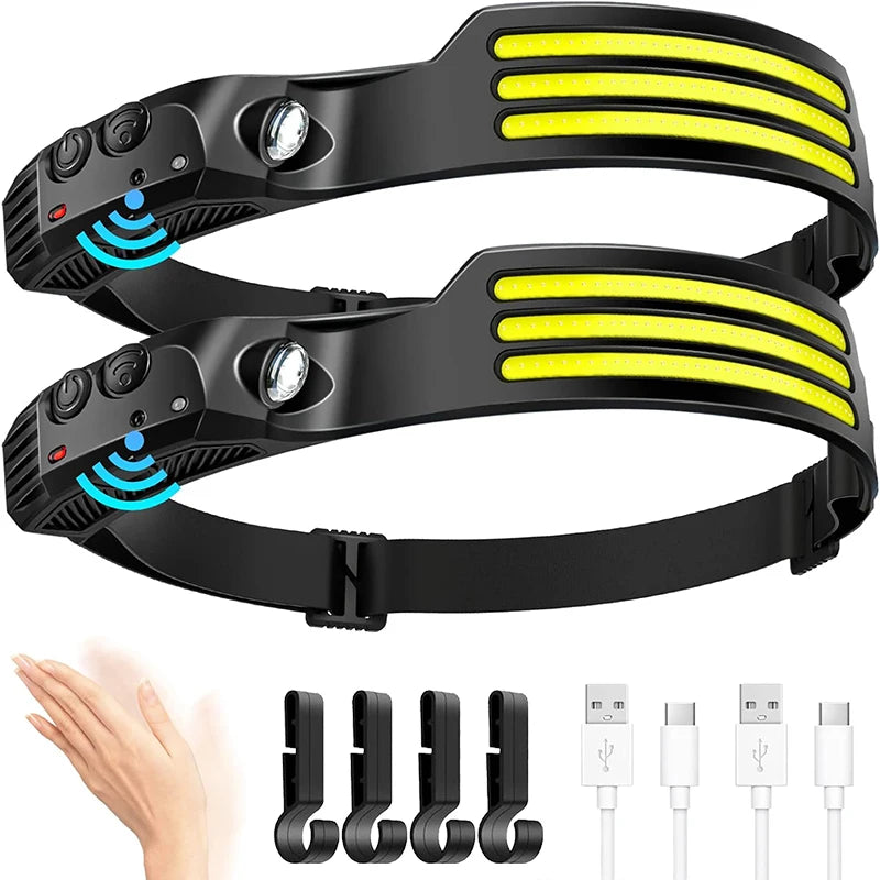 Woolpack COB LED Headlamp – USB Rechargeable Sensor Headlight (Wide 230° Beam)