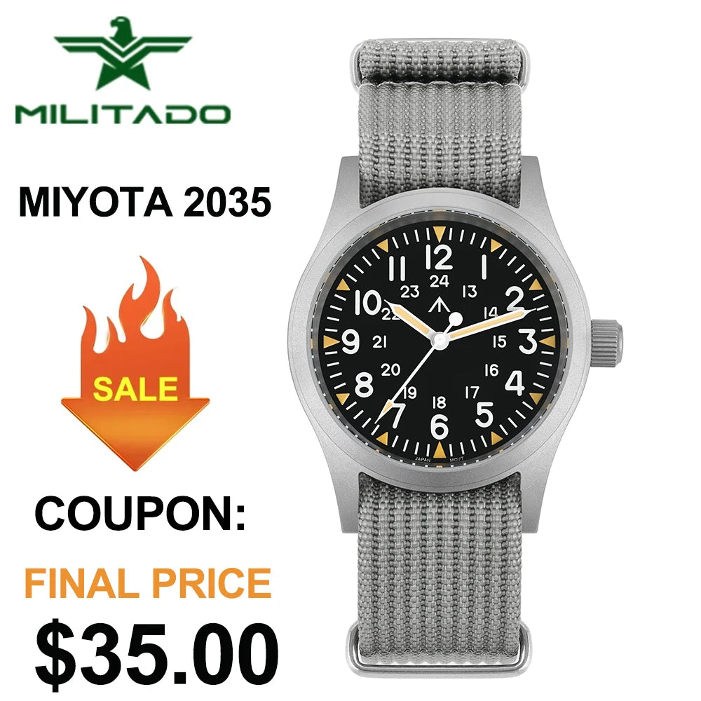 Militado ML05B Military Watch – 38mm, Domed Sapphire, C3 Lume, 10BAR
