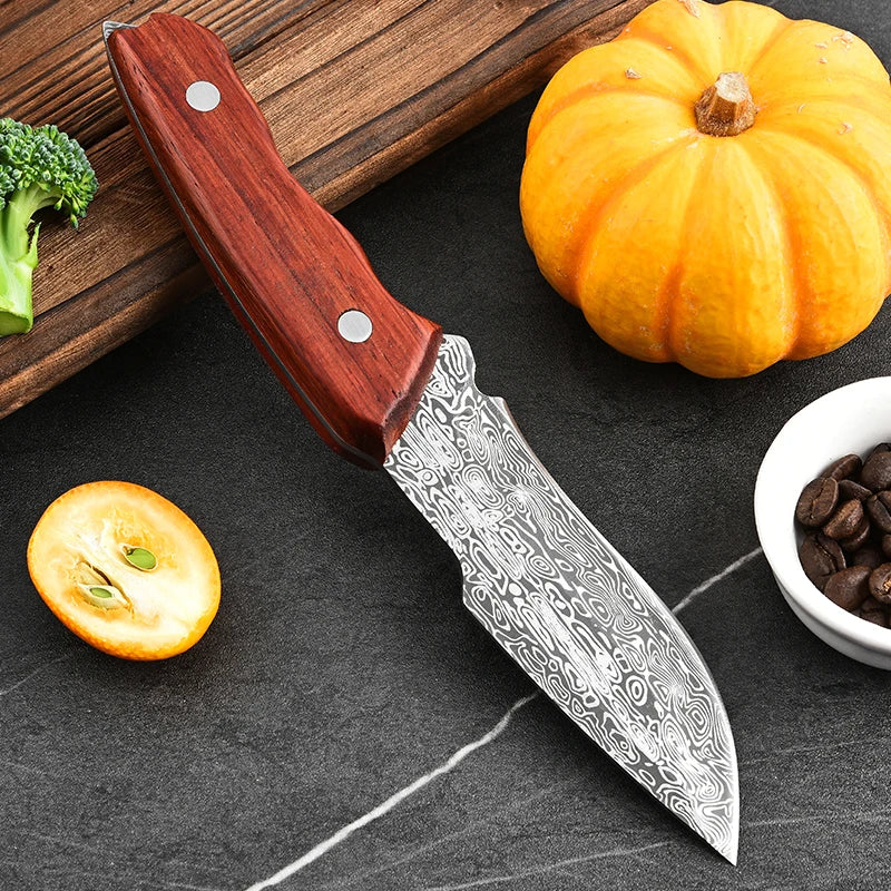 Woolpack Damascus-Pattern Utility Knife – Fixed Blade, 9 cm Stainless Steel