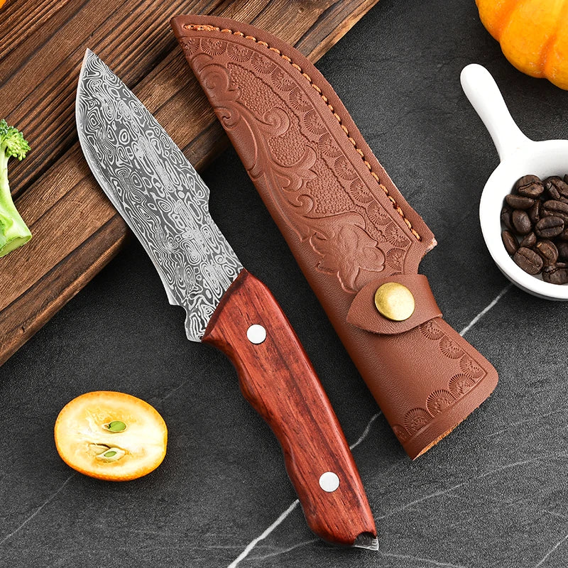 Woolpack Damascus-Pattern Utility Knife – Fixed Blade, 9 cm Stainless Steel