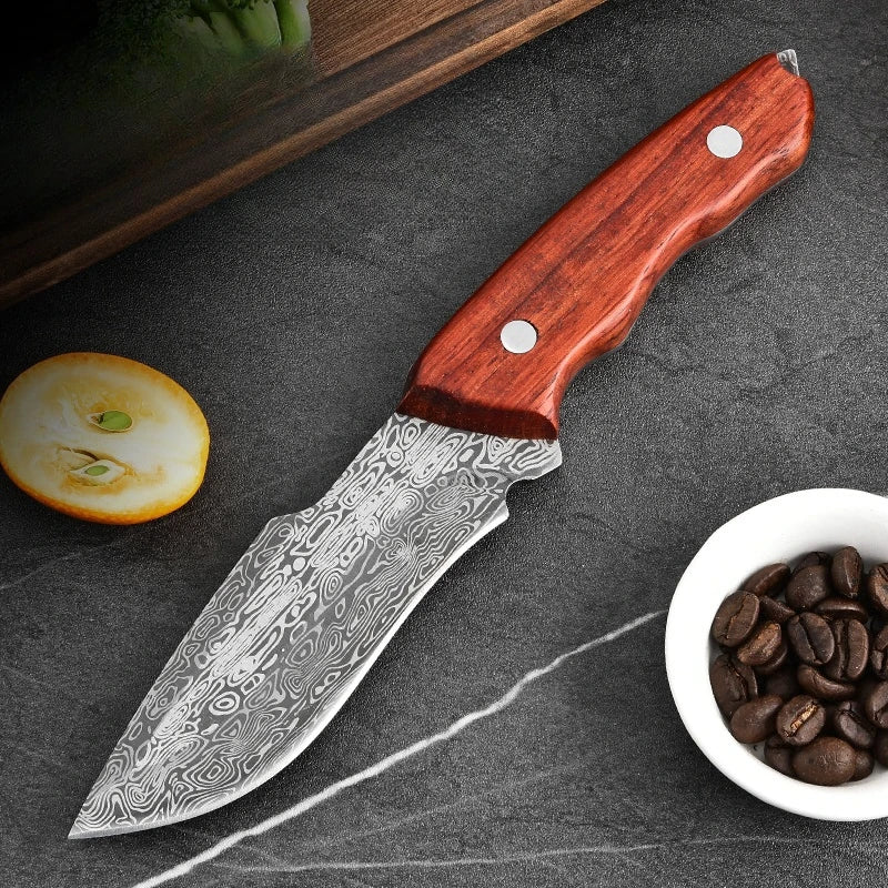 Woolpack Damascus-Pattern Utility Knife – Fixed Blade, 9 cm Stainless Steel