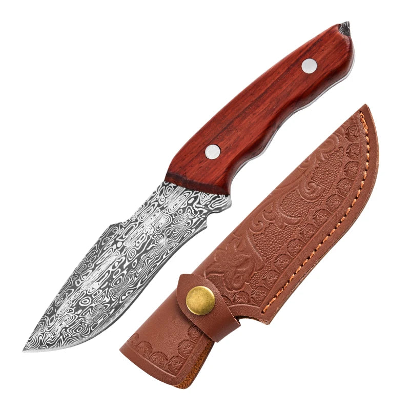 Woolpack Damascus-Pattern Utility Knife – Fixed Blade, 9 cm Stainless Steel