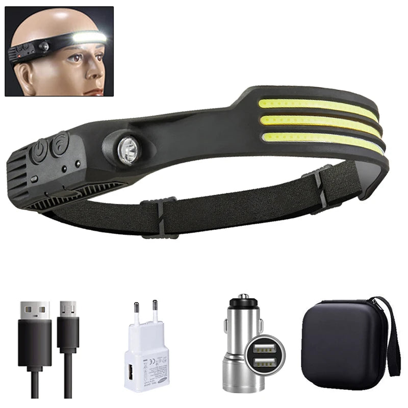 Woolpack COB LED Headlamp – USB Rechargeable Sensor Headlight (Wide 230° Beam) - Woolpack Hiking Gear