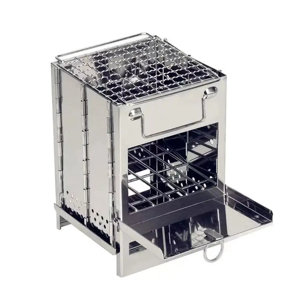 Woolpack Portable Folding Wood-Burning Stove – Stainless Steel Campfire Cooker