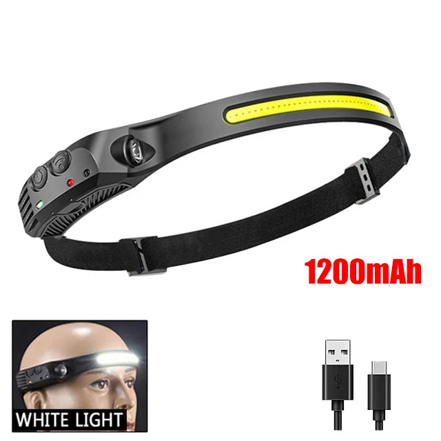 Woolpack COB LED Headlamp – USB Rechargeable Sensor Headlight (Wide 230° Beam) - Woolpack Hiking Gear