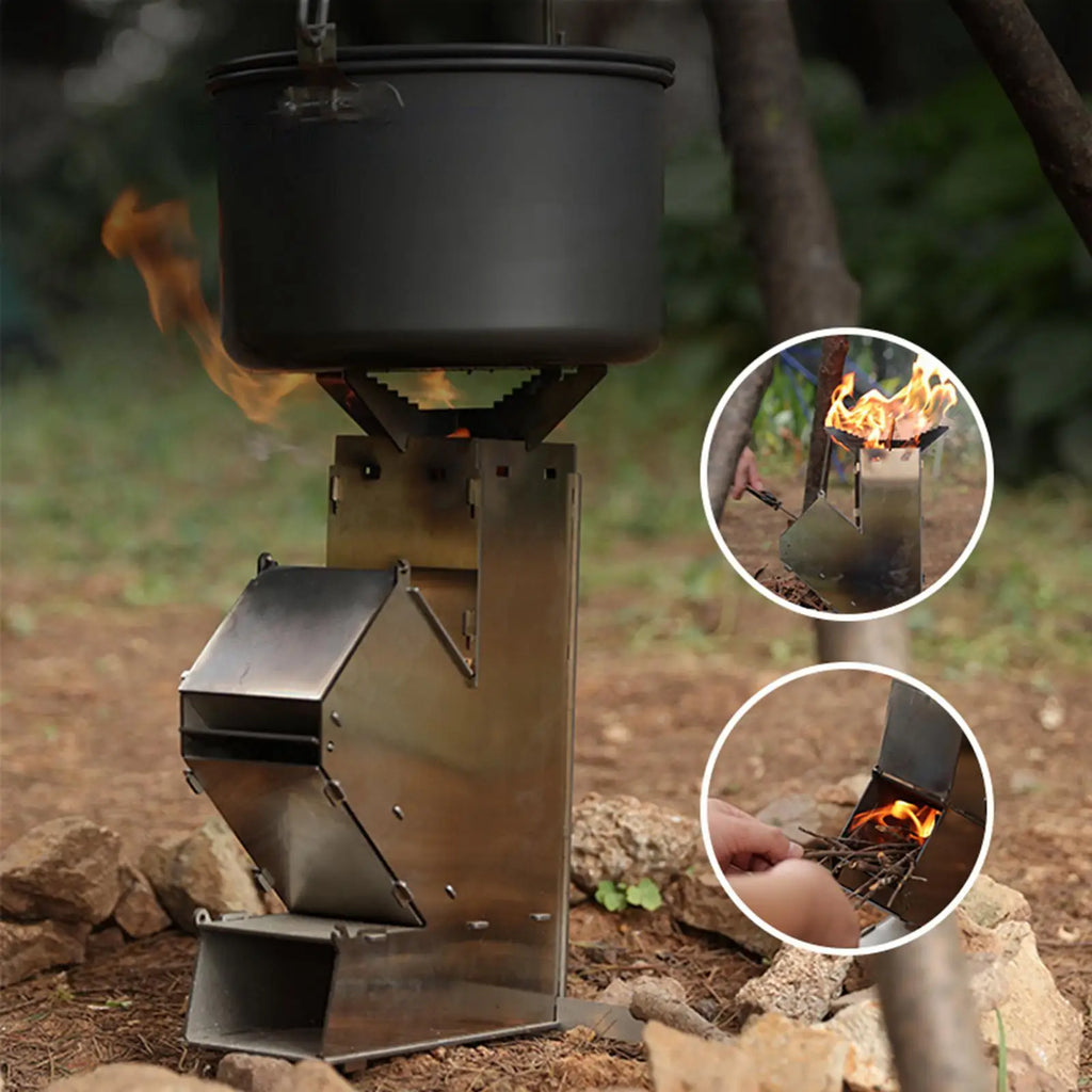 Woolpack Stainless Steel Rocket Stove – Portable Wood-Burning Camp Cooker