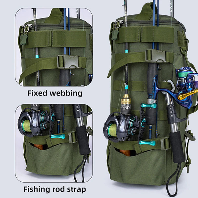 Woolpack Tactical Fishing Backpack – Waterproof Molle Gear Bag with Rod Holders