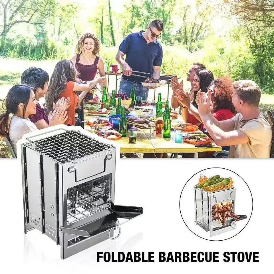 Woolpack Portable Folding Wood-Burning Stove – Stainless Steel Campfire Cooker