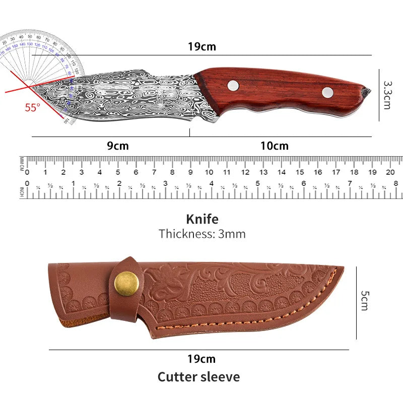 Woolpack Damascus-Pattern Utility Knife – Fixed Blade, 9 cm Stainless Steel