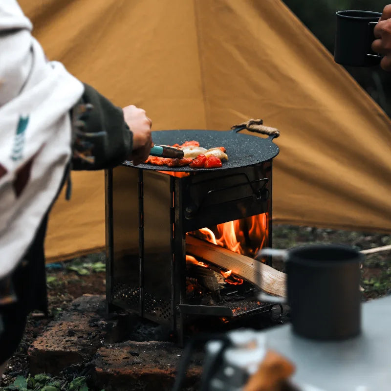 Woolpack Portable Folding Wood-Burning Stove – Stainless Steel Campfire Cooker