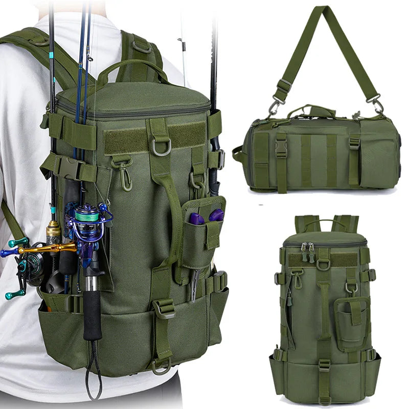 Woolpack Tactical Fishing Backpack – Waterproof Molle Gear Bag with Rod Holders
