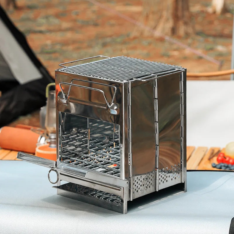 Woolpack Portable Folding Wood-Burning Stove – Stainless Steel Campfire Cooker