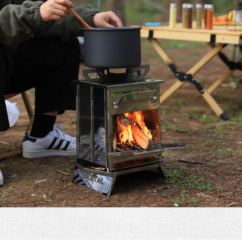 Woolpack Portable Folding Wood-Burning Stove – Stainless Steel Campfire Cooker