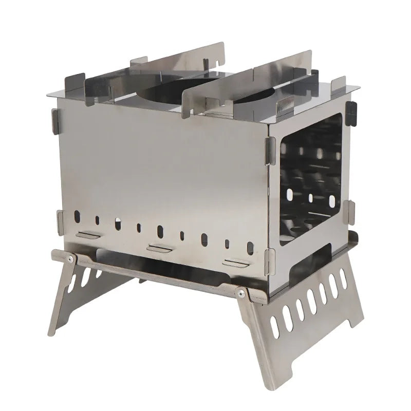 Woolpack foldable camping fire pit stove with stainless steel wood burning design