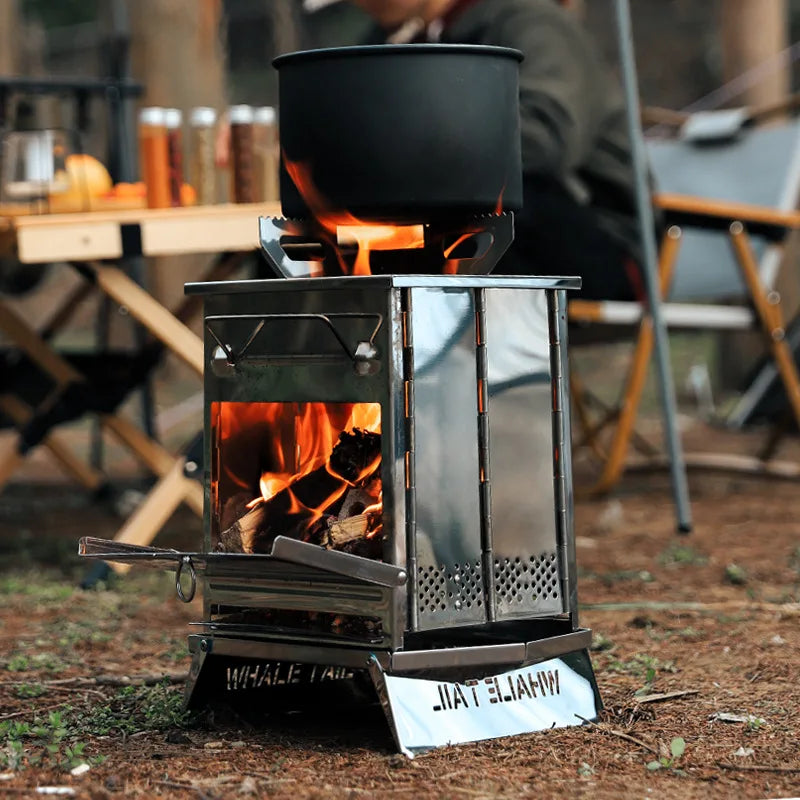 Woolpack Portable Folding Wood-Burning Stove – Stainless Steel Campfire Cooker
