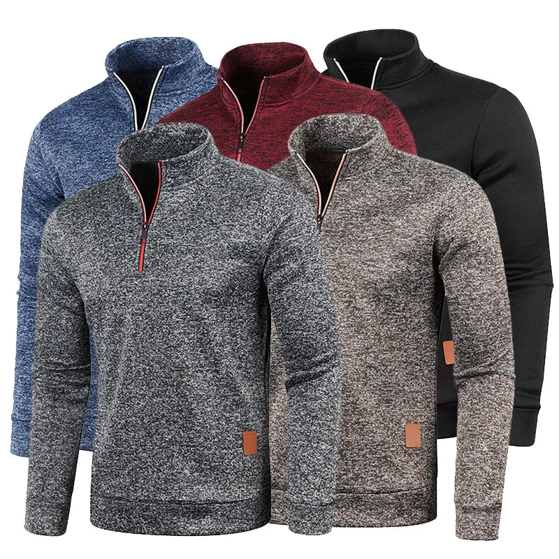 Woolpack fleece-lined half-zip sweater for men with warm high-neck winter design