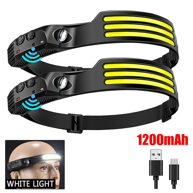 Woolpack COB LED Headlamp – USB Rechargeable Sensor Headlight (Wide 230° Beam) - Woolpack Hiking Gear