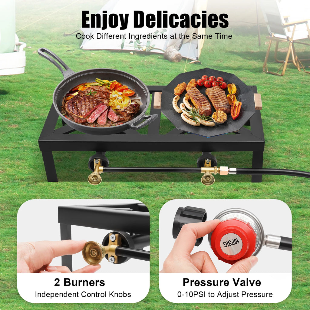 Woolpack Double Burner Gas Stove – 8000W Portable Outdoor Propane Cooker - Woolpack Hiking Gear