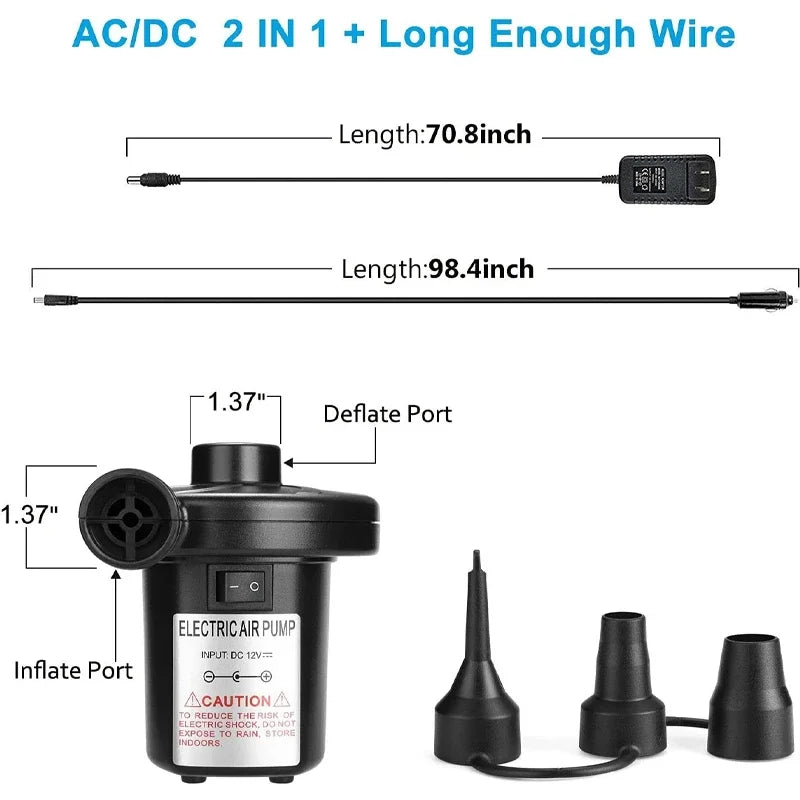 Woolpack Electric Air Pump – Portable Inflator/Deflator with Nozzles (EU Plug) - Woolpack Hiking Gear