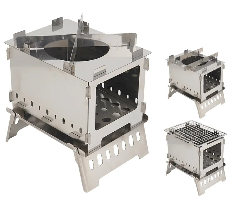 Woolpack foldable camping fire pit stove with stainless steel wood burning design