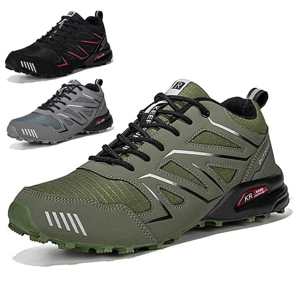 green Woolpack waterproof hiking shoes for men with leather upper and rubber grip sole