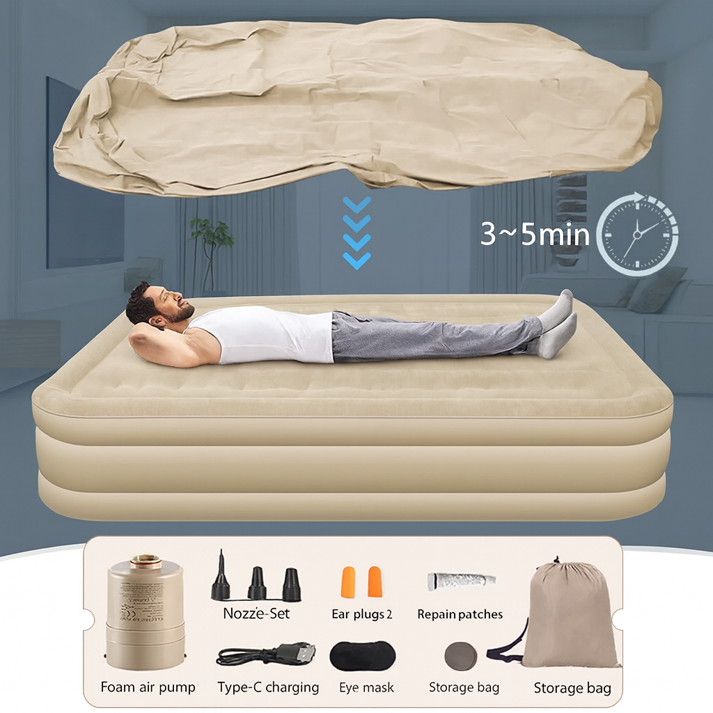 Woolpack Inflatable Air Mattress – Thickened Automatic Sleeping Bed with Built-In Pump