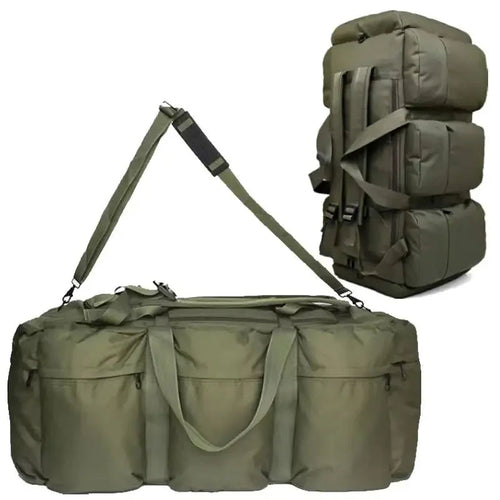 Woolpack 100L tactical duffel backpack with large outdoor storage capacity