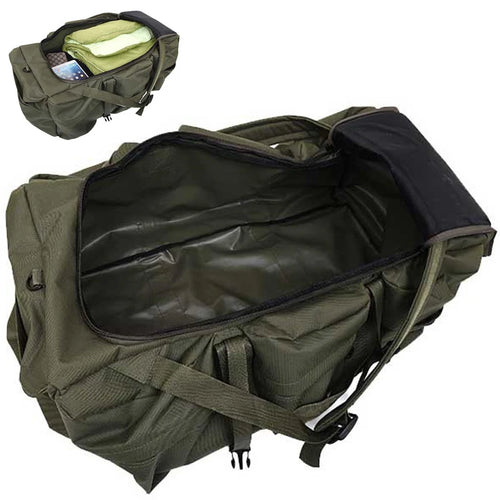Woolpack 100L tactical duffel backpack with large outdoor storage capacity