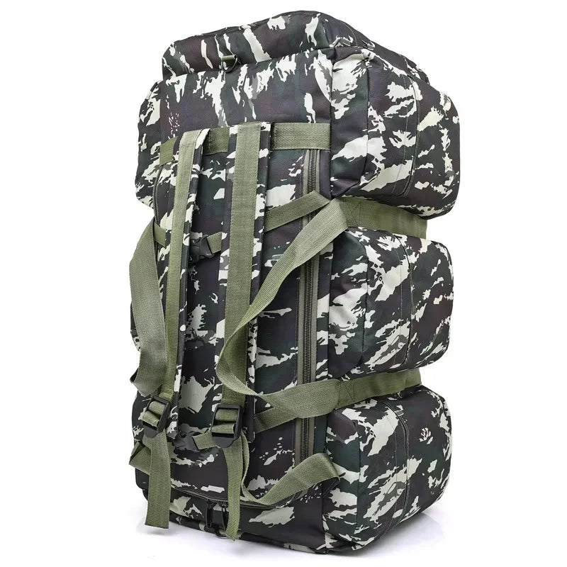Woolpack 100L tactical duffel backpack with large outdoor storage capacity