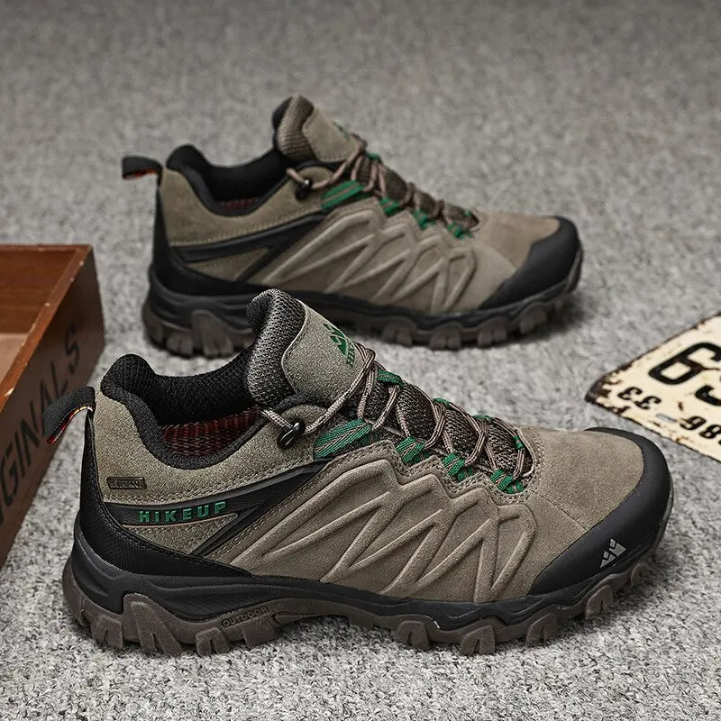 Woolpack leather hiking shoes for men with durable rubber sole for trekking and outdoor walking