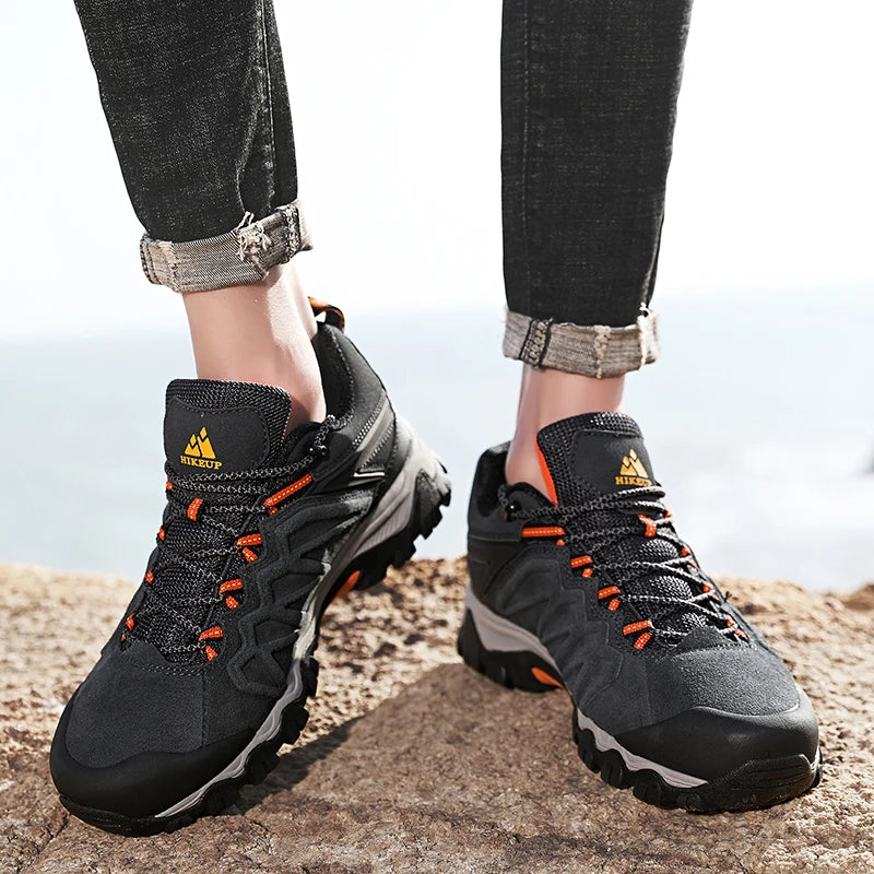 Woolpack leather hiking shoes for men with durable rubber sole for trekking and outdoor walking