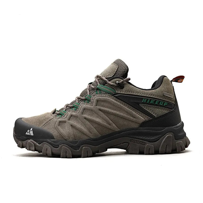 Woolpack leather hiking shoes for men with durable rubber sole for trekking and outdoor walking