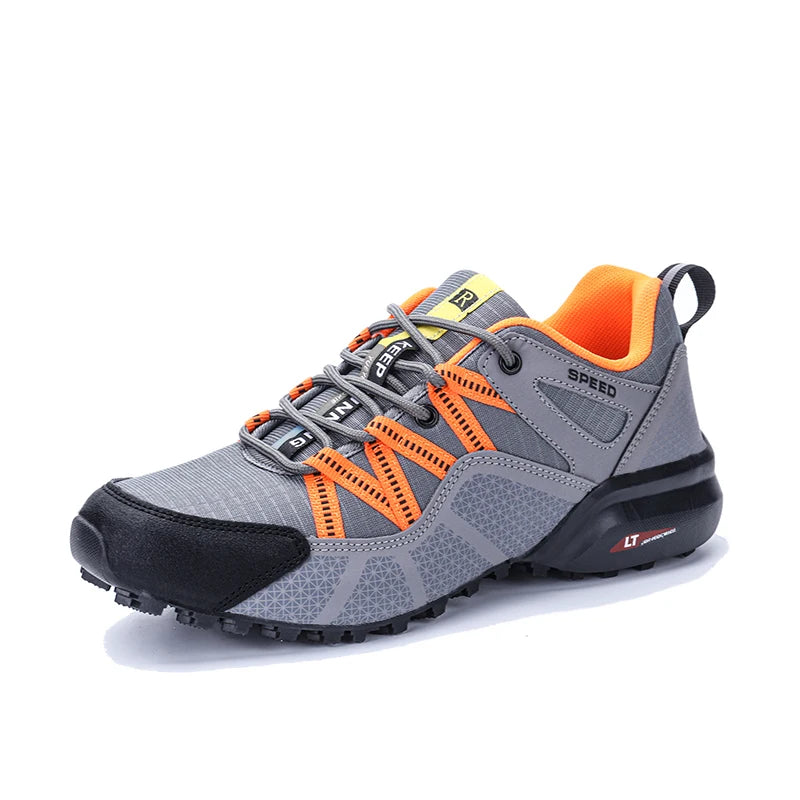 orange and gray Woolpack waterproof hiking shoes for men with leather upper and rubber grip sole