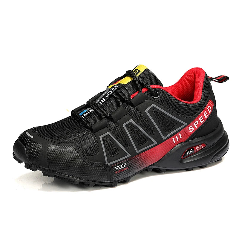 black and red Woolpack waterproof hiking shoes for men with leather upper and rubber grip sole