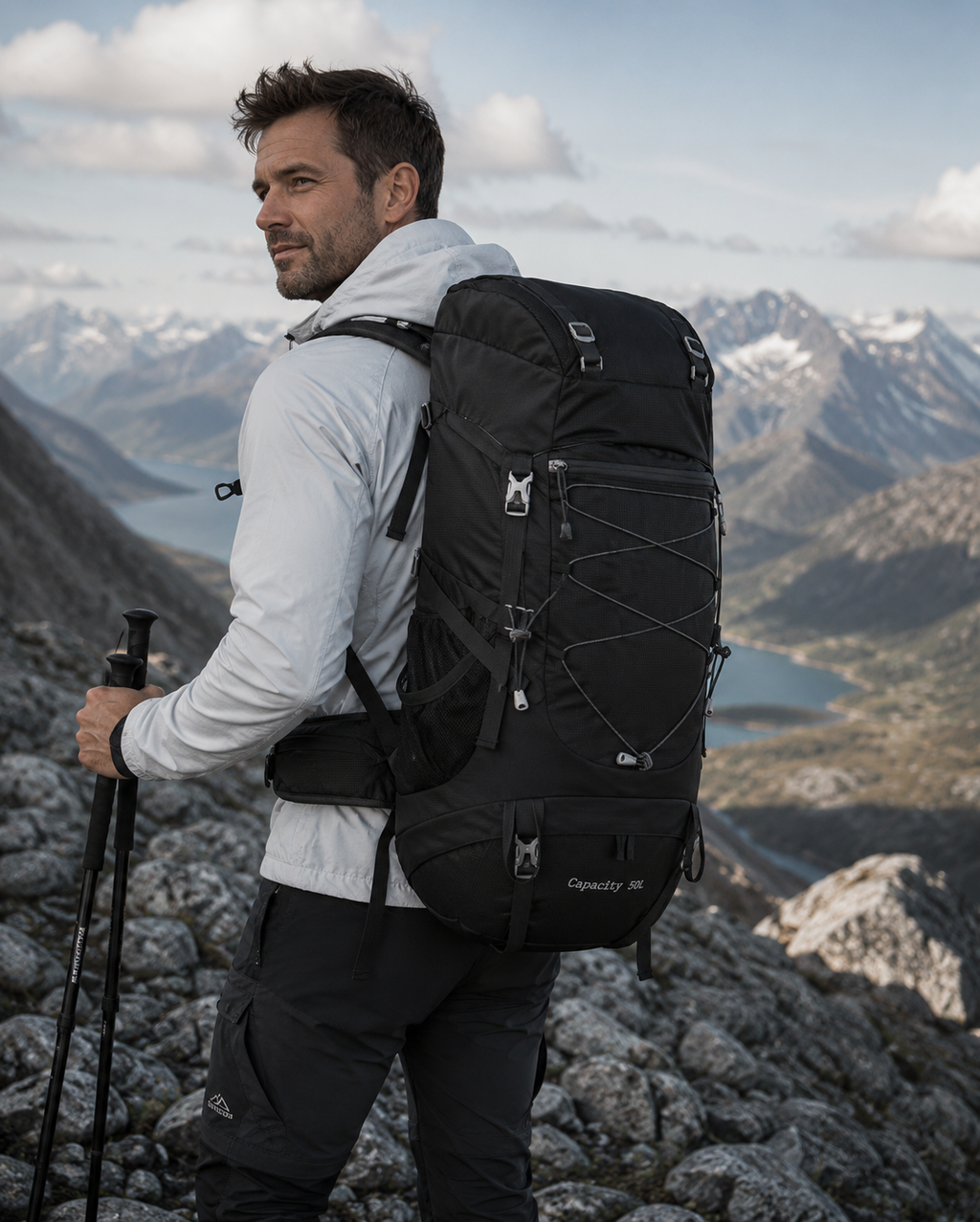Woolpack trekking backpack multiple storage compartments detail