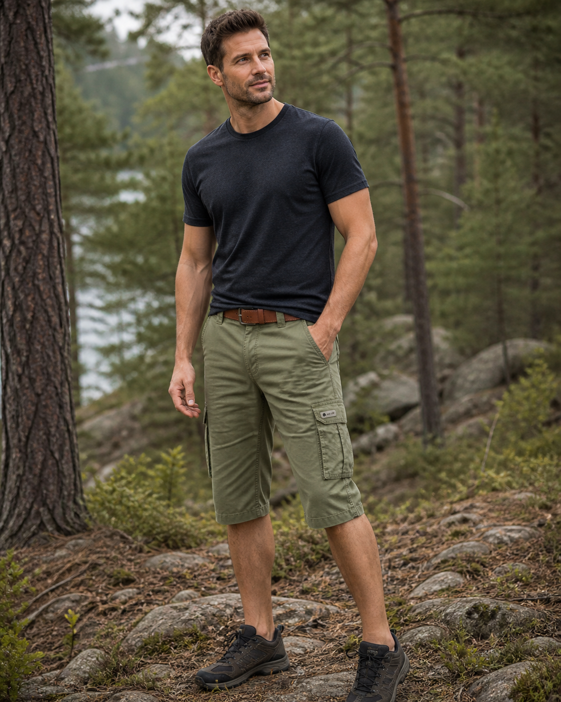 Woolpack cotton cargo shorts for men with loose fit